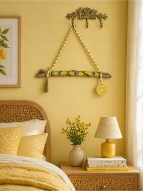 Yellow Lemon Wall Hanging Decorative jewelry drift wood holder